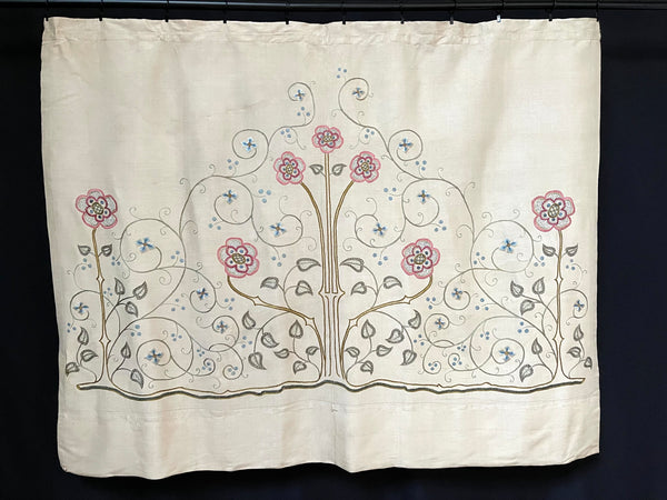 Antique Arts and Crafts Silk Embroidered Wall Hanging: C1900 European