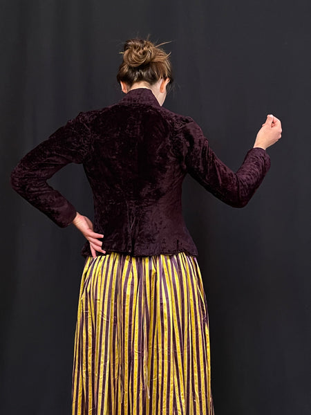 Aubergine Silk Velvet Riding Jacket: C19th English