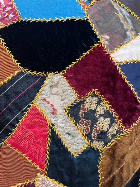 Victorian Handmade Silk Crazy Patchwork Quilt: C1880 English