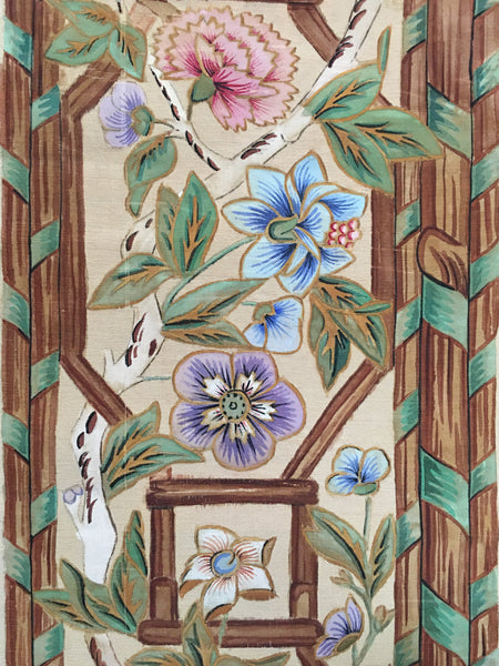 Hand Painted Chinoiserie Silk Panel or Border