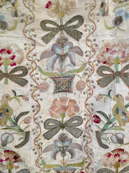 Early Silk Embroidered Vestment Front with Parrots: C18th Mexico