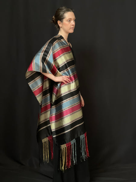 Handwoven Silk Striped Silk Shawl Stole Wrap: C19th Europe