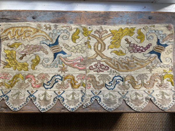 Decorative Silk Embroidered Panel or Pelmet : C17th Portaguese