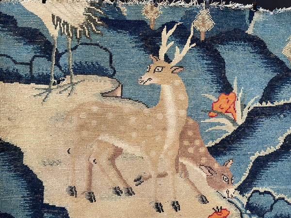 Art Deco Carpet Fragment with Grazing Deer : C1920 China
