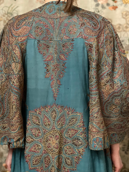 Kashmir Gilt and Silk embroidered Womans coat: India Circa 1860
