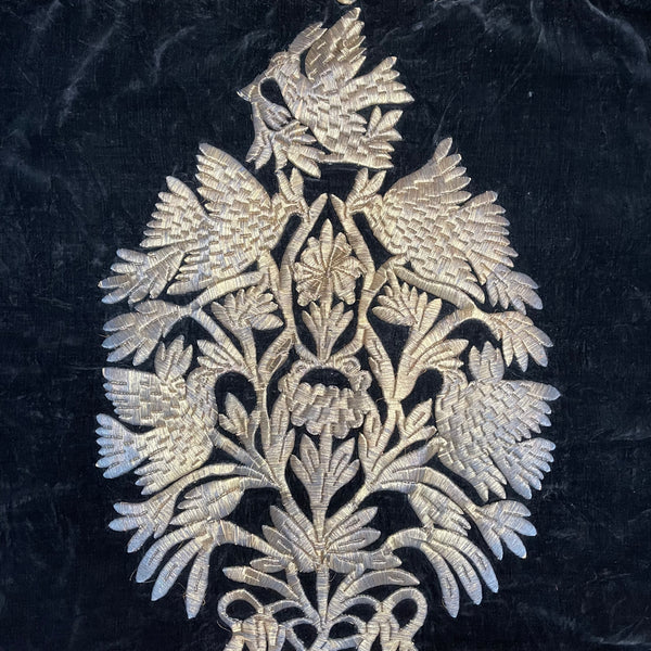 Gilt Thread on Velvet Embroidered Tree of Life panel: C19th Syria