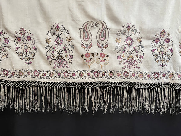 Antique Indian Silk Embroidered Shawl or Pelmet: 19th Century, Kutch, India.