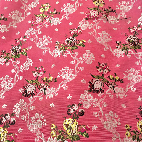 Rococo Raspberry Pink Silk Brocade Panel Length: C18th England, possibly Spitalfields