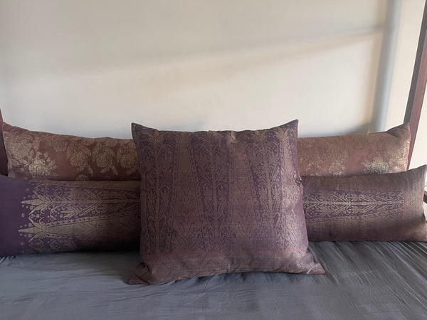 Bespoke Square Cushion Antique Silk Brocade: C19th Sumatra