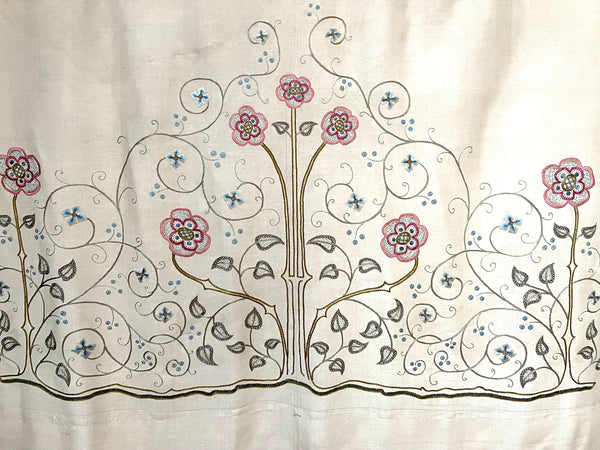 Antique Arts and Crafts Silk Embroidered Wall Hanging: C1900 European