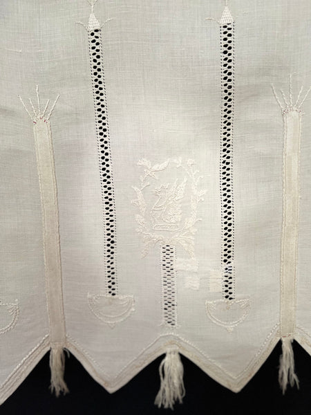 Antique Silk Embroidered Heraldic Pelmet or Hanging: C1800 Europe