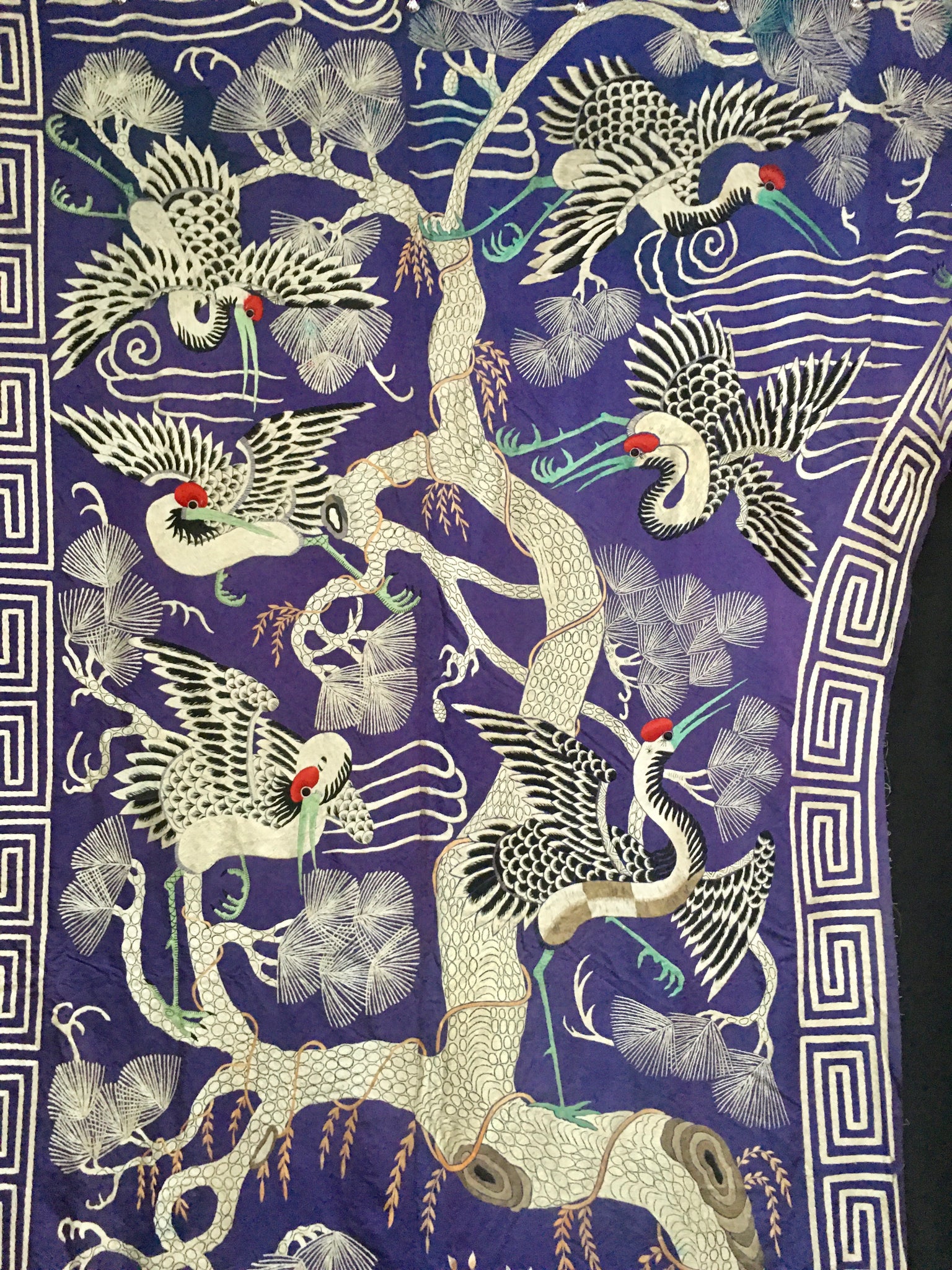 Huge Antique Chinese Silk Embroidered Tree of Life Hanging C1900