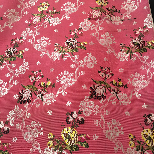 Rococo Raspberry Pink Silk Brocade Panel Length: C18th England, possibly Spitalfields
