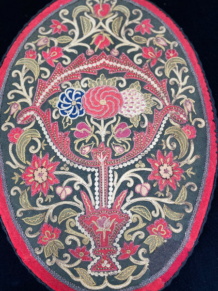 Appliqué and Embroidered Fragment, Stretched and Mounted: C19th Rescht,