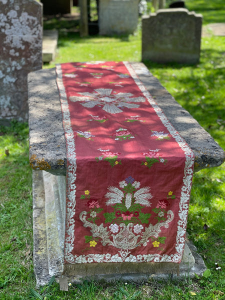 Ecclesiastical silk brocade table or alter runner: C19th Europe