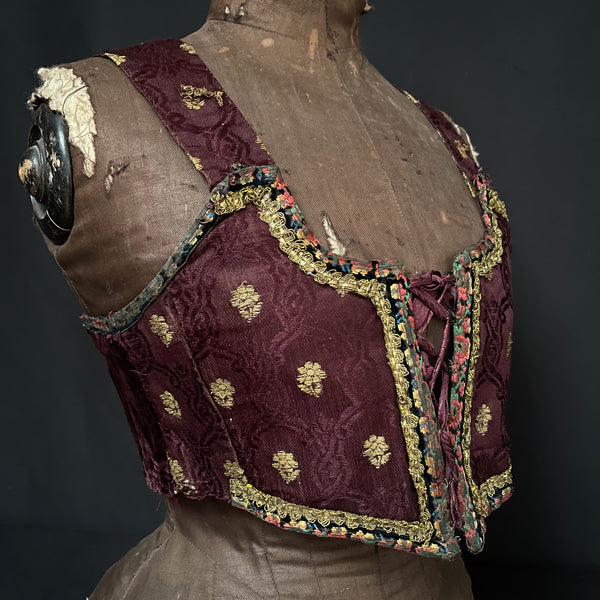 Silk Brocade and Velvet Eastern European Bodice: Traditional Folk Costume.