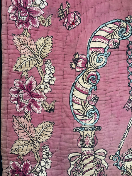 Antique Block-print Hand Painted Quilt Wall Hanging: Late C19th Turkey