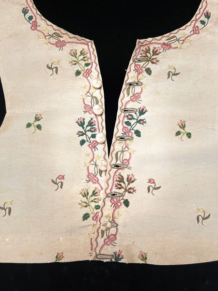 Antique Hand Embroidered Waistcoat Front: C18th France