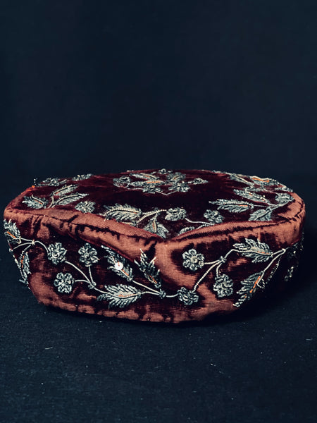 Gilt Embroidered Zardozi Work Velvet Hat: India C19th