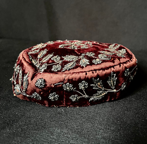 Gilt Embroidered Zardozi Work Velvet Hat: India C19th