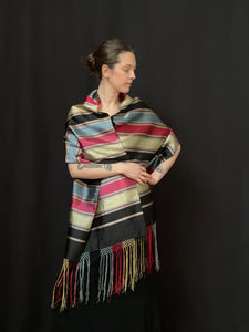 Handwoven Silk Striped Silk Shawl Stole Wrap: C19th Europe