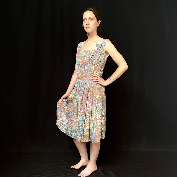 Chinoiserie Silk Dress with Asian Inspired silk Print: C1940s English