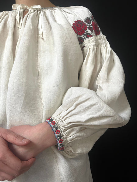 Folk Costume Rose Embroidered Smocked Blouse