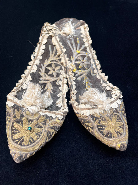 Pair Antique Embroidered Velvet Ottoman Slippers