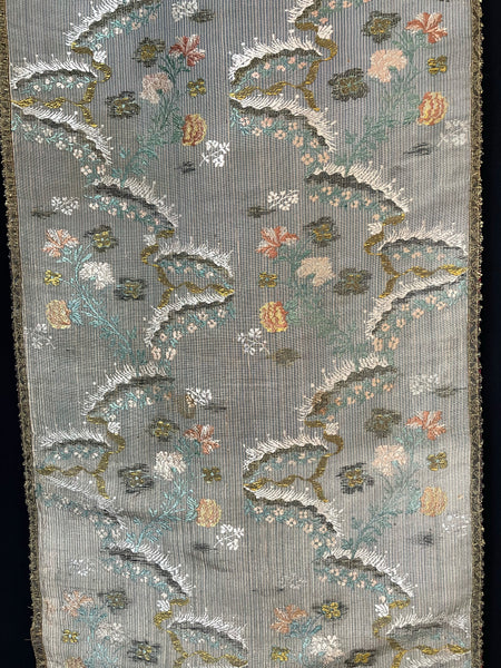 Panel Fine Striped Chinoiserie Floral Silk Brocade: C18th English(?)