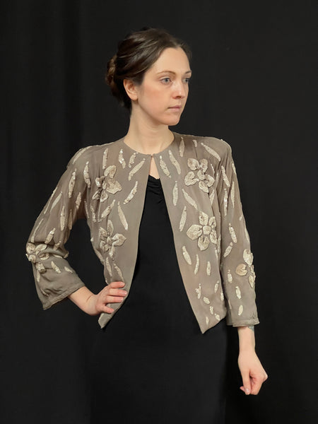 Dove Grey Silk Crêpe Jacket with Sequin Embellishments: C1930s France