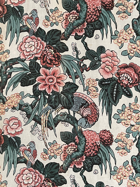 Printed Chinoiserie Chintz Block-print Panel with Birds and Flowers : C1920 France